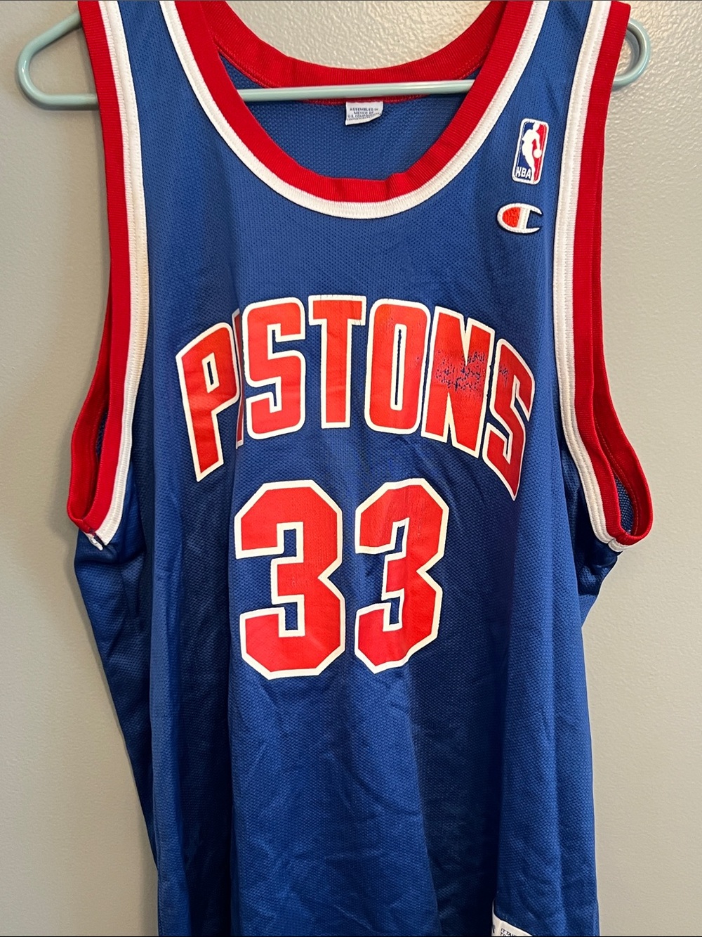 Champion Blue and Red Pistons #33 Basketball Jersey
